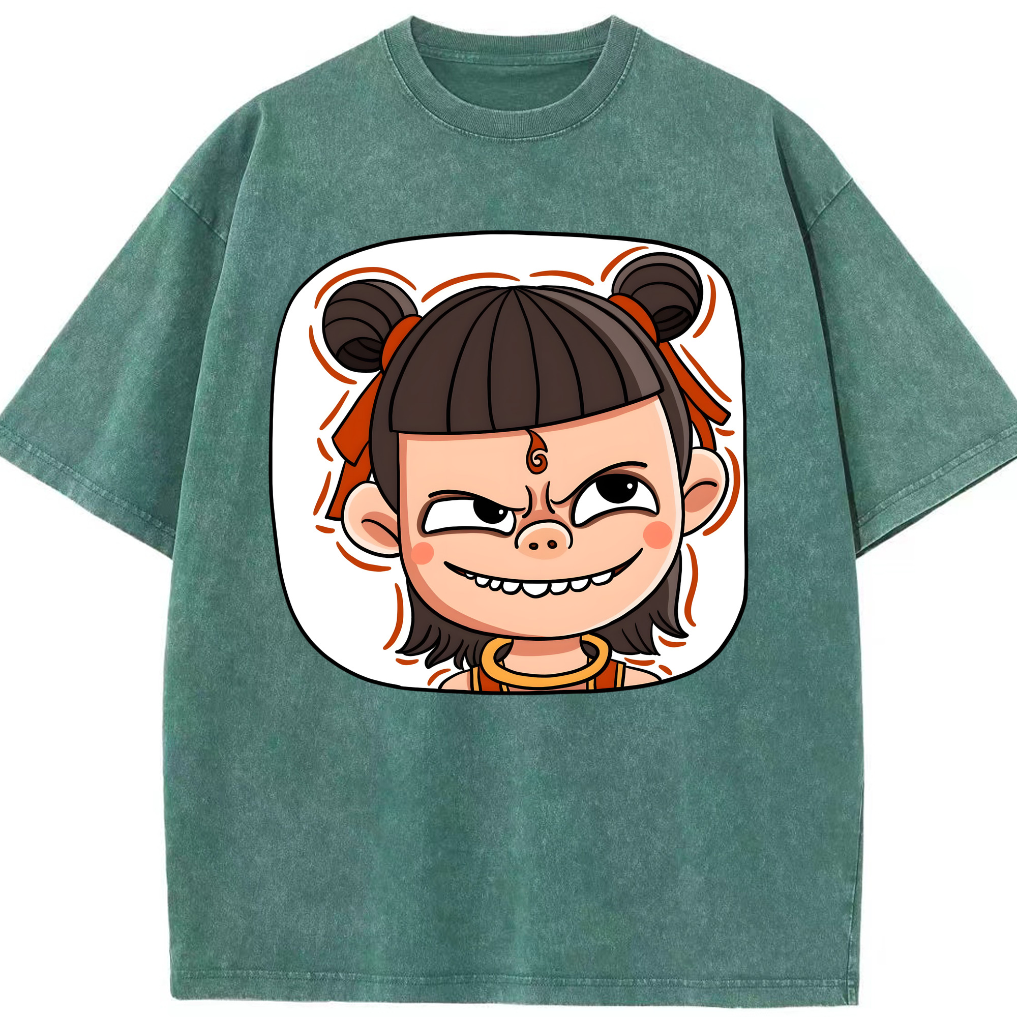 （画像用） Ne Zha 2 ナタ 魔童の大暴れ 綿100% ヴィンテージ風 半袖Tシャツ（フロントプリント）